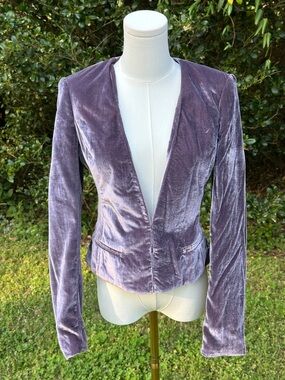 LONDONJEAN Velvet Open-Front Blazer Jacket - Mauve